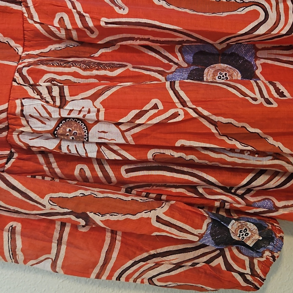 NWT Jodifl Floral Print Boho Midi Dress Viscose W Pockets Maxi Bishop Sleeves M - Picture 7 of 9